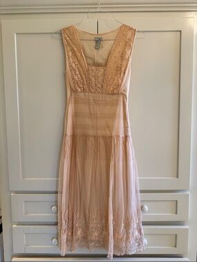 Odille Soft Peach Embroidered Midi Dress